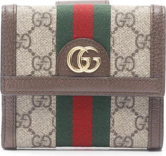 Gucci Beige Brown Leather Coated Canvas Wallet (Bi-Fold) (Pre-Owned)