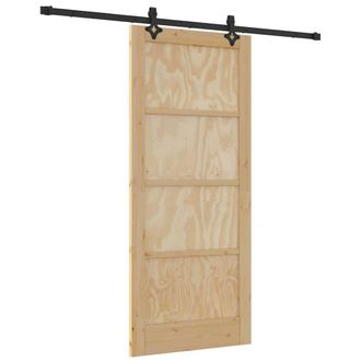 Berkfield Home Sliding Door with Hardware Set 86x198.5 cm Solid Wood Pine in Beige