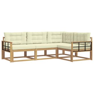 vidaXL Conjunto De Sof&aacute;s De Exterior 3 Pcs Blanco Y Crema Poli&eacute;ster Vidaxl