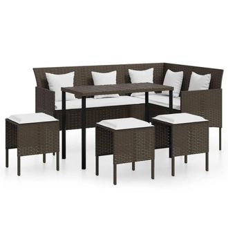 Berkfield Home 5 Piece L-shaped Couch Sofa Set with Cushions Poly Rattan Brown