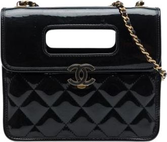 Chanel Pre-owned Quilted Patent Leather Satchel - Dames - Vintage Handtas - Zwart - ONE Size - Leer - Vintage