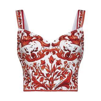 Dolce & Gabbana Majolica-print Charmeuse Bustier Top - Dames - Tops zonder mouwen - Veelkleurig - L - Tops