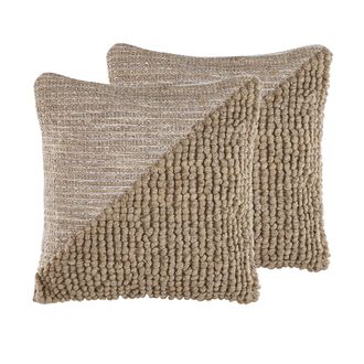 Beliani Conjunto De 2 Cojines Decorativos Beige Lana Y Algod&oacute;n 45 X 45 Cm Funda De Coj&iacute;n Patr&oacute;n Liso Relleno De Poli&eacute;ster Aslanapa