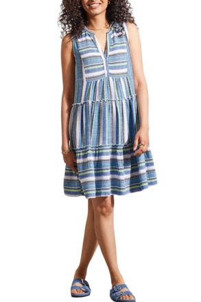 Tribal Sleeveless Tiered Dress In Blue Sea