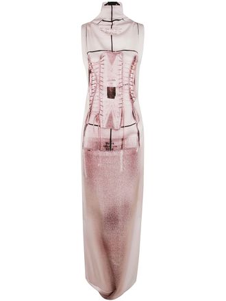 Jean Paul Gaultier Draped Long Dress With Trompe LOEil Print