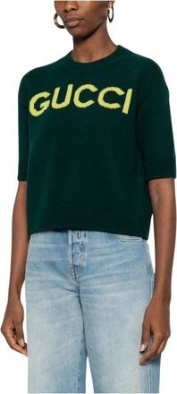 Gucci Rondgebreide trui - Dames - Ronde hals truien - Groen - S - Truien & Vesten