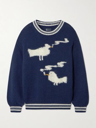 Mother Pullover Oversize In Maglia A Intarsio Con Righe - Blu