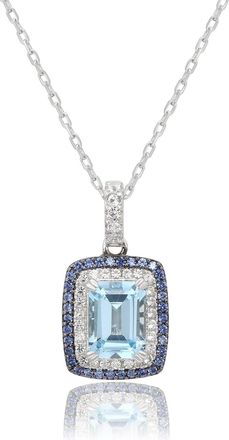 Suzy Levian Sterling Silver Emerald Cut Purple Amethyst And Pink Sapphire Accent Pendant