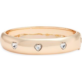 Open Edit Faceted Heart Hinged Bangle Bracelet in Clear- Gold at Nordstrom