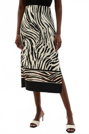 Joseph Ribkoff Woven Animal Print Midi Skirt In Beige/multi