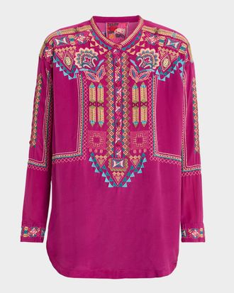 Johnny Was Selina Embroidered Silk Tunic