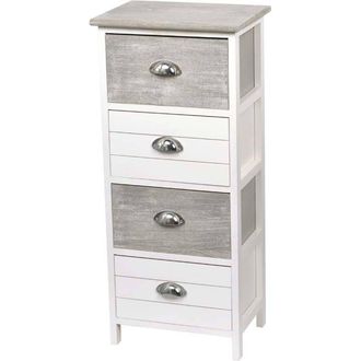 Tendance Cassettiera Paulownia A 4 Cassetti Con Maniglie In Metallo - Bicolore Bianco-grigio Tendance