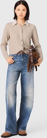 Maje Cardigan With Removable Bead Collar - Beige - Maje