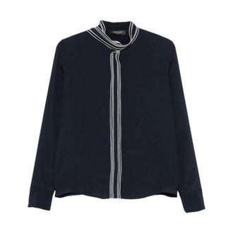 Fabiana Filippi Zijden blend blouse met gestreepte strik - Dames - Blouses & Shirts - Blauw - Maat: XS Zijde