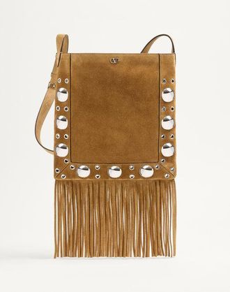 Valentino Garavani Borsa A Spalla Valentino Garavani Nellc&ocirc;te In Suede Con Frange Uomo HAVANA BEIGE UNI