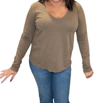 bobi Center Seam V Neck Tee In Dark Sage