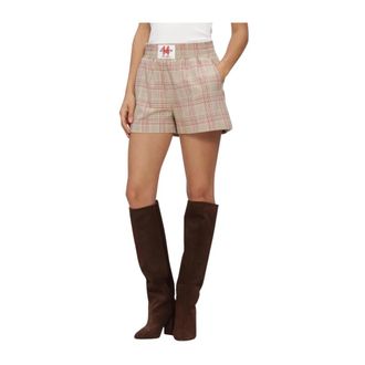 ALIX The Label Alix The Label - Sportieve geruite geweven shorts - Dames - Korte broeken - Beige - Maat: M