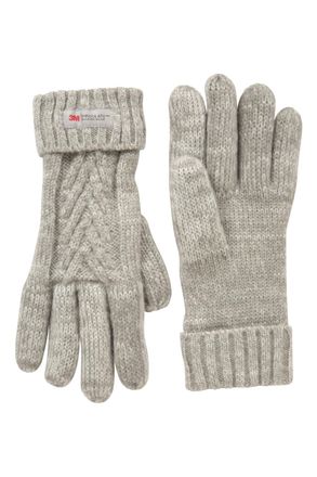 Mountain Warehouse Thinsulate Womens Knitted Gloves - Warm Glove, Double Lined - For Grey