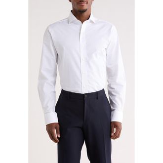 Lorenzo Uomo Trim Fit Textured Stretch Cotton Dress Shirt in White at Nordstrom Rack, Size 15.5 - 34