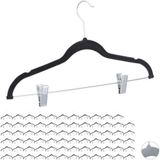 Relaxdays Pack De 72 Perchas Ropa Con Pinzas Y Giro De 360&ordm;, Metal, Negro, 43 Cm