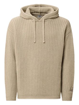 C.P. Company logo-embroidered knitted hoodie - Neutrals
