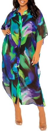 Buxom Couture Print Cover-Up Shirtdress in Blue Multi at Nordstrom, Size 2X