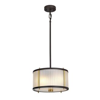 Netlighting Corona Cylindrical 2 Light Pendant Museum Bronze Frosted Glass in Brown