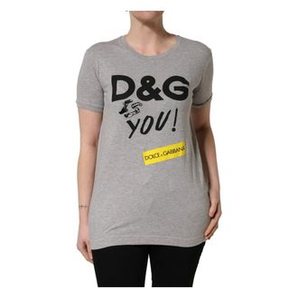 Dolce & Gabbana T-Shirts, female, Gray, Size: S Crew Neck T-shirt