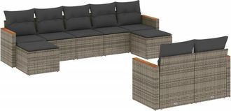 vidaXL Set De Muebles De Jard&iacute;n 9 Pzas Y Cojines Rat&aacute;n Sint&eacute;tico Gris Vidaxl