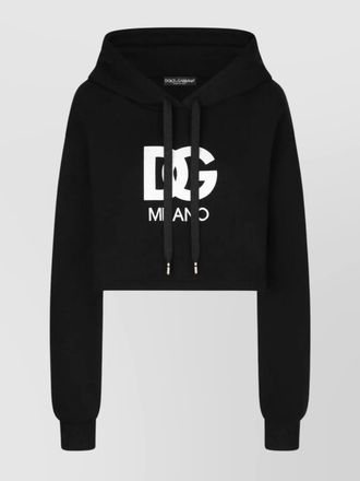 Dolce & Gabbana embroidered logo cropped hoodie in velvet