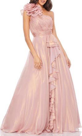 Mac Duggal Womens Iridescent One Shoulder Rosette Ball Gown in Rose Gold at Nordstrom, Size 16