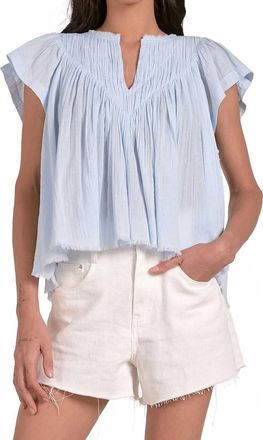 Elan Gauze Flutter Sleeve Top In Blue
