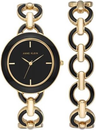 Anne Klein Quartz Black Dial Ladies Watch and Bracelet Set AK/4066BKST
