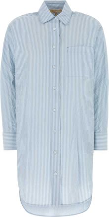 Michael Kors Womens Embroidered Chambray Shirt Dress - Light Blue - Size Medium