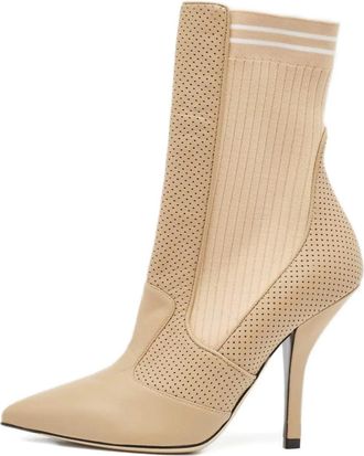 Fendi 111mm perforated knit boots - women - Fabric/Calf Leather/Calf Leather/Calf Leather - 39 - Neutrals
