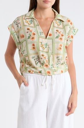 Daniel Rainn Johnny Collar Short Sleeve Crop Top in Sage at Nordstrom Rack, Size X-Large