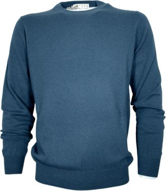 Cashmere Company Maglia Girocollo - Heren - Ronde hals truien - Blauw - 2XL - Wol - Truien & Vesten