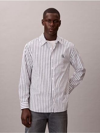 Calvin Klein Jeans Calvin Klein Mens Washed Poplin Stripe Button-Down Shirt - Open White - XL