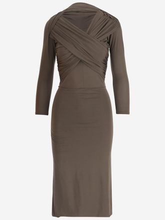 Patou Taupe Jersey Wrap Midi Dress
