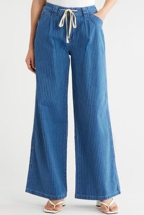 Sanctuary Vacationer Wide Leg Jeans in Light Blue Stripe at Nordstrom Rack, Size X-Large