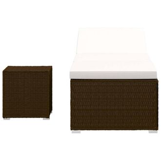 Berkfield Home Sun Lounger with Cushion & Tea Table Poly Rattan Brown