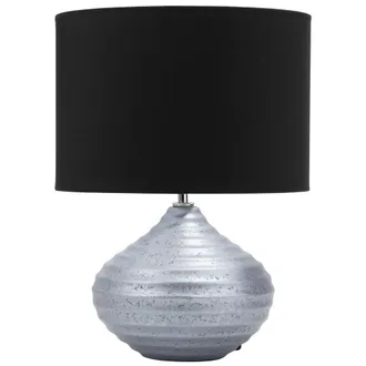 Beliani L&aacute;mpara De Mesa Plateada De Cer&aacute;mica 42 Cm Pantalla De Poli Algod&oacute;n Negro Base Acanalada Estilo Moderno Kuban