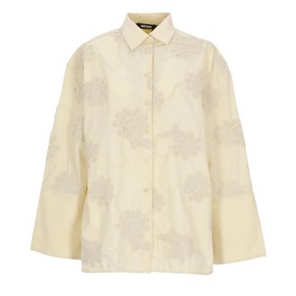 Rotate ROTATE Birger Christensen, Shirts, female, Beige, Size: S Flower Oversized Shirt