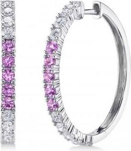 Allurez Lab Grown Pink Sapphire & Diamond Hoop Earrings 14K White Gold (1.54ct)