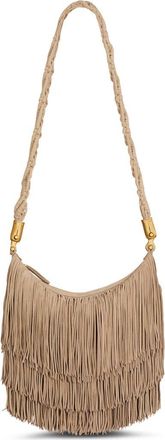 Balmain Ebene Hobo fringed suede bag in Beige at Nordstrom