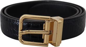 Dolce & Gabbana Womens Black Exotic Leather Gold Metal Buckle Belt