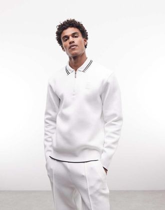 Lacoste Tennis Performance - Felpa bianca con zip corta e logo-Bianco