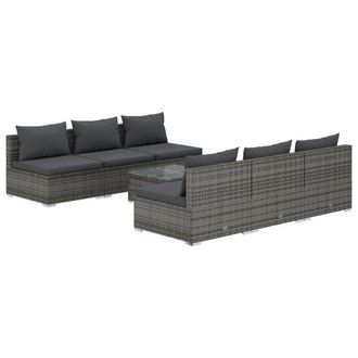 vidaXL Set De Sof&aacute;s De Jard&iacute;n 7 Piezas Y Cojines Rat&aacute;n Sint&eacute;tico Gris Vidaxl