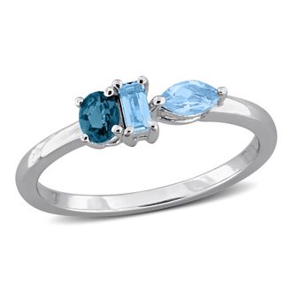 Mimi & Max Multi-Gem Three Stone Ring Sterling Silver