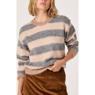ASTR the Label Fuzzy Stripe Crewneck Sweater in Grey Tan at Nordstrom Rack, Size X-Large